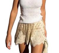 SUBLXPoten Pantalones Cortos De SatéN con Ribete De Encaje Vintage Satin Silk Lace Patchwork Shorts Polka Dot Print Sleep Silky Women Pajamas(Color1,L)