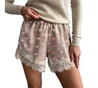 SUBLXPoten Pantalones Cortos De SatéN con Ribete De Encaje Women Heart Print Lace Satin Shorts Silk Elastic Waist Mini Coquette Aesthetic Boxer Slip Pettipants(Color2,L)