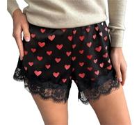 SUBLXPoten Pantalones Cortos De SatéN con Ribete De Encaje Women Heart Print Lace Satin Shorts Silk Elastic Waist Mini Coquette Aesthetic Boxer Slip Pettipants(Color3,M)