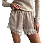 SUBLXPoten Pantalones Cortos De SatéN con Ribete De Encaje Women Heart Print Lace Satin Shorts Silk Elastic Waist Mini Coquette Aesthetic Boxer Slip Pettipants(Color4,M)