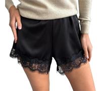 SUBLXPoten Pantalones Cortos De SatéN con Ribete De Encaje Women Heart Print Lace Satin Shorts Silk Elastic Waist Mini Coquette Aesthetic Boxer Slip Pettipants(Color1,L)