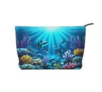 Submarine Coral Rays - Bolsa de maquillaje de pana con cremallera, organizador de artículos de aseo ideal para viajes de corta distancia, Black, Talla única