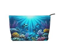 Submarine Coral Rays - Bolsa de maquillaje de pana versátil con cremallera para uso diario y organizador de capacidad de viaje, Black, Talla única