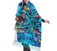 Submarine Coral Rays - Bufanda con flecos de cachemira - Bufanda de moda para mujer - Chal de cabeza, bufanda larga - Ideal para otoño e invierno