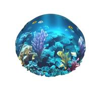 Submarine Coral Rays - Gorro de ducha de doble capa para mujer, reutilizable, diseño de gran tamaño adecuado para todas las longitudes de cabello, adecuado para niñas, spa y salón en casa.