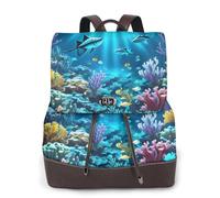Submarine Coral Rays - Mochila de cuero para mujer, bolsa para libros de escuela secundaria y universidad, mochila ligera e informal para cada temporada