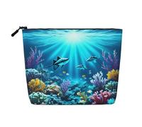 Submarine Coral Rays - Neceser versátil de viaje, bolsa de maquillaje de cáñamo falso, multiusos, organizador de accesorios cosméticos, Black, Talla única