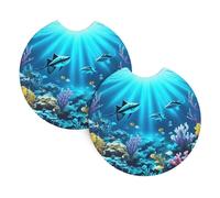 Submarine Coral Rays - Posavasos para coche, para la mayoría de los coches, impermeables, antideslizantes, a prueba de salpicaduras, suministros de coche, paquete de 2 accesorios para coche.