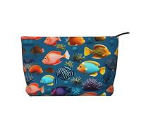 Submarine Reef Fish - Bolsa de maquillaje de pana versátil con cremallera para uso diario y organizador de capacidad de viaje, Black, Talla única