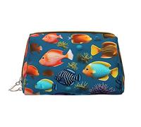 Submarine Reef Fish - Bolsa de maquillaje portátil grande de piel de PVC, cierre de cremallera, bolsa de viaje, bolsa de almacenamiento de viaje, color blanco, talla única, White, Talla única