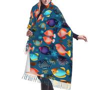 Submarine Reef Fish - Bufanda con flecos de cachemira, bufanda de moda para mujer, chal de cabeza, bufanda larga, ideal para otoño e invierno