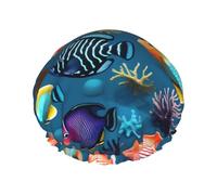 Submarine Reef Fish - Gorro de ducha para mujer, impermeable, reutilizable, con cordón elástico lavable, adecuado para cabello largo y trenzas, ideal para ducharse.