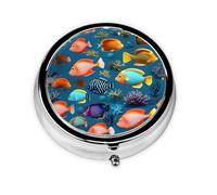 Submarine Reef Fish - Pastillero redondo, ligero y portátil, con 3 insertos de plástico, adecuado para llevar en bolsillos o carteras.