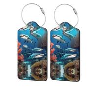 Submarine Shark Coral 1 etiqueta de piel sintética para viajes de negocios, adecuada para bolsos, mochilas, equipaje