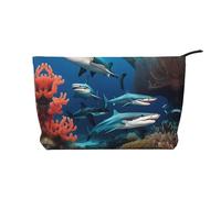 Submarine Shark Coral - Bolsa de cosméticos de pana con estampado de coral, gran capacidad, impermeable, bolsa de almacenamiento de artículos de tocador de viaje, Black, Talla única