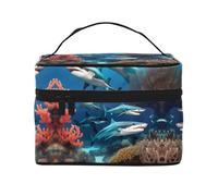 Submarine Shark Coral - Bolsa de cosméticos de viaje para mujer, (9 x 6.5 x 6.2 pulgadas), bolsa de cosméticos portátil de gran capacidad, bolsa de cosméticos grande para niñas, Negro -, Talla única
