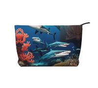 Submarine Shark Coral - Bolsa de maquillaje de pana, versátil con cremallera para uso diario y organizador de capacidad de viaje, Black, Talla única