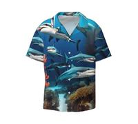 Submarine Shark Coral - Camisa informal de manga corta para hombre, elegante estampado hawaiano, transpirable y cómoda, con botones, Negro, M