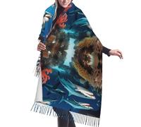 Submarine Shark Coral Cashmerette - Bufanda con flecos - Bufanda de moda para mujer - Chal de cabeza, bufanda larga - Ideal para otoño e invierno