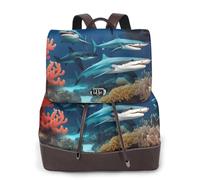 Submarine Shark Coral - Mochila de cuero para mujer, bolsa de libros para escuela secundaria y universidad, mochila ligera e informal para cada temporada
