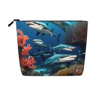 Submarine Shark Coral - Neceser de viaje versátil, bolsa de maquillaje de cáñamo falso, multiusos, organizador de accesorios cosméticos, Black, Talla única