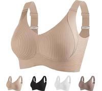 Submarinen-S Bra, Women's Ribbed Push-Up Adjustable Wire-Free Bra, Super Firming Bras Plain Four Breasted