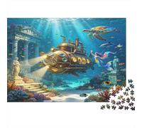 Submarino Puzzle de 1000 Piezas Papel Puzzle para Adultos Ruinas Perdidas Submarinas Mundo Marino Familia Relajante Decoración Regalo 52x38cm/1000pcs