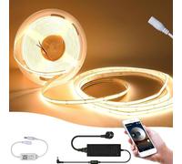 SUBOSI 5M La banda LED cob ajustable de luz WiFi tiene una banda LED DC24v 3000k, un dimmer y una fuente de alimentación, y la banda 384led / M 10w / M se puede usar con Google Home Assistant/alexa