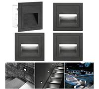 SUBOSI - Luz LED para escaleras, Aluminio, 230 V, 3 W, Cristal, lámpara de Pared, luz de Escalera, con Caja empotrada, luz de Escalera, lámpara de Pared, IP65, Resistente al Agua Blanco frío