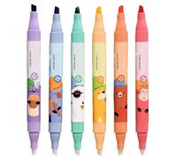 Subrayadores,Marcadores Fluorescentes Doble Punta, 6 Colores, Estampado Animal - Set de marcadores duraderos,Para Subrayar Diario Dibujo Estudio Escuela Oficina Manualidades Biblia Decoración