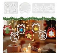 SUBRINGE 3 Moldes de Silicona Navidad para Resina Epoxi - con Árbol, Estrella, Copo de Nieve y Reno, Kit para Hacer Adornos Colgantes y Decoraciones para el Árbol de Navidad DIY Manualidades