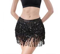 SUBRINGE Falda de Danza del Vientre para Mujer, Falda Flecos, Falda con Borlas de Lentejuelas Mujer, Disfraz de Danza del Vientre para Danza del Vientre, Disfraz de Rave, Raje de Festival (Negro)