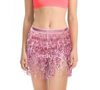 SUBRINGE Falda de Danza del Vientre para Mujer, Falda Flecos, Falda con Borlas de Lentejuelas Mujer, Disfraz de Danza del Vientre para Danza del Vientre, Disfraz de Rave, Raje de Festival (Rosa)