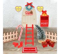 SUBRINGE Puerta de Elfo Navidad Set, Puerta Elfo Navidad Accesorios, Miniatura Elfo Gnomos Casa Navideños, Accesorios para Puerta del Elfo con Mini Arbol Navidad, Corona Navideña, Botas, Buzón