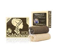 SubSahara Auténtica esponja de red africana - 2 piezas exfoliante para todo tipo de piel, esponja de baño para cara y cuerpo, portátil, duradera, exfoliación suave (lino y marrón)