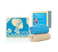 SubSahara Auténtica esponja de red africana - 2 piezas exfoliante para todo tipo de piel, esponja de baño para cara y cuerpo, portátil, duradera, exfoliación suave (lino y azul cielo)