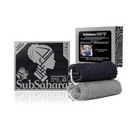 SubSahara Auténtica esponja de red africana - 2 piezas exfoliante para todo tipo de piel, esponja de baño para cara y cuerpo, portátil, duradera, exfoliación suave (negro y gris)