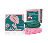 SubSahara Auténtica esponja de red africana - 2 piezas exfoliante para todo tipo de piel, esponja de baño para cara y cuerpo, portátil, duradera, exfoliación suave (rosa claro y verde azulado)