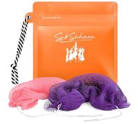 SubSahara Esponja africana auténtica - 2 piezas exfoliantes para todo tipo de piel, ideal para uso diario de cara y cuerpo, duradero, suave exfoliación (morado y rosa)