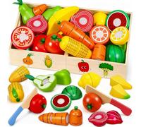 Subtail Cocina Juguetes Frutas Y Verduras Juguete - Accesorios Cocina Juguetes De Madera, Juguete Educativo con Frutas Cortables, Juguetes para NiñOs De 2 A 3 AñOs