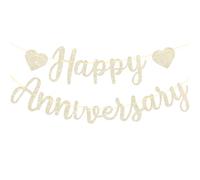 SUBTAVIK Banner de Aniversario, Decoraciones en Oro Champagne, Banner Brillante, Guirnalda de Corazón para Bodas, Fiestas, Ceremonias y Suministros de Decoración