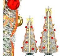 SUBTLETY Árbol de Navidad artificial desplegable de 150 cm, con 100 ledes de color blanco cálido, cintas y bolas de Navidad, en espiral, decoración de Navidad, para jardín, oficina, hotel (rojo/dorado