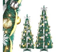 SUBTLETY Árbol de Navidad artificial desplegable de 180 cm, con 150 ledes de color blanco cálido, cintas y bolas de Navidad, en espiral, decoración de Navidad, para jardín, oficina, hotel (oro/plata)