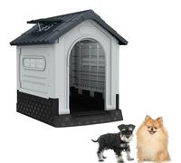 SUBTLETY Casetas para perros, 56,5 x 65 x 67 cm, plástico PP, con techo impermeable y abertura de ventilación, ventana y suelo elevado, caseta para mascotas para exterior e interior