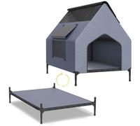 SUBTLETY Tela Oxford, casetas para perros, cama para perros con techo transpirable extraíble y abertura de ventilación, ventana y suelo elevado, caseta para mascotas para exterior e interior (109,5 x