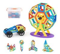 SucceBuy, 123 Uds., bloques de construcción magnéticos de azulejos con noria, juego de apilamiento de construcción, juguetes para niños y niñas de 5 años o más 123pcs