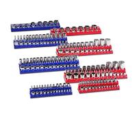 SucceBuy 6 uds/8 Uds. Juego de organizador de enchufe magnético azul + rojo 3/8 ''1/2'' bandejas de enchufe SAE métricas con etiquetas transparentes para caja de herramientas 8pcs