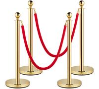 SucceBuy Barrera de control de multitudes doradas, 5 pies/1,5 m, elegantes cuerdas y postes de terciopelo, poste de soporte de acero inoxidable con tapa de bola, 4 unidades 4PCS
