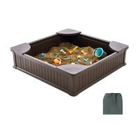 SucceBuy Caja de arena con tapa en caja de arena cuadrada con 4 asientos esquineros y revestimiento inferior Caja de arena para niños al aire libre Oval