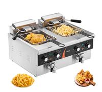 SucceBuy Freidora comercial de 2 x 9 cuartos, freidora eléctrica de encimera con doble tanque, freidora de aceite doble con 2 cestas, control de tiempo y temperatura 2 x 9QT